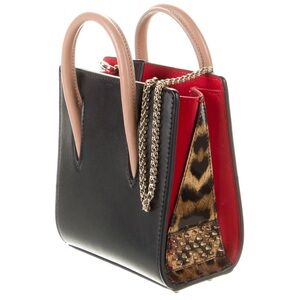 Christian Louboutin Patent Studded Nano Paloma Black Red Leather Bag